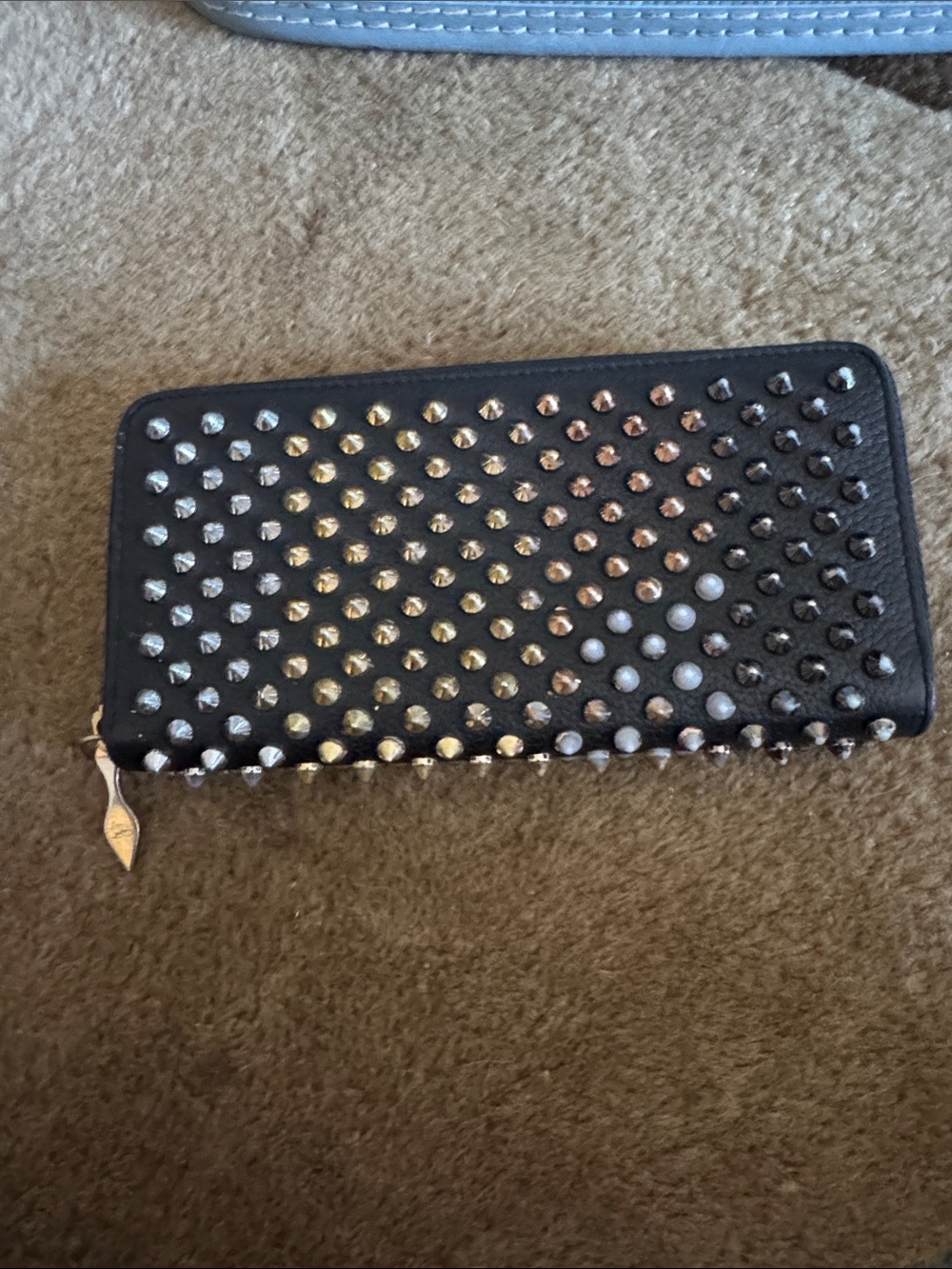 Christian Louboutin Panettone Black Leather Zip Around Wallet